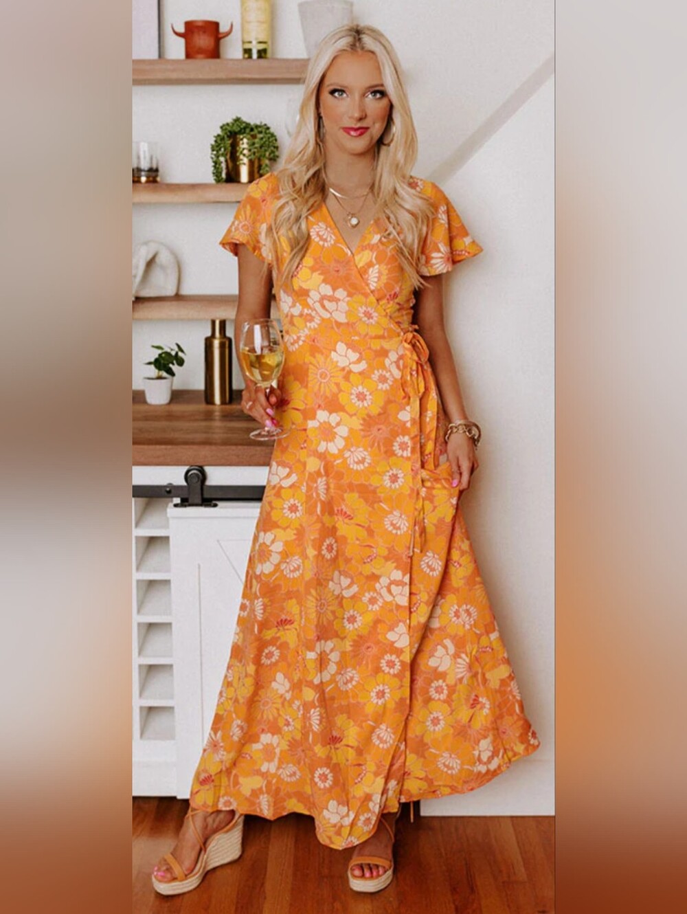 NWT: Sugarlips Floral Wrap Maxi Dress Boho Flutter Sleeve- Large